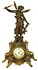 Ansonia Clock Co., New York, N.Y., "Olympia and Chloris" mantel clock, heavily ornamented cast spelter case with female figure, all with various gilt and patinated finishes, Roman numeral white enamel dial, blued steel fleur de lis hands, 8 days, time and strike, movement, c1905