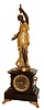 French, "Mystery Clock", the movement with crank & stirrup escape, contained in a black marble case; the painted spelter statue of a robed female holds the suspended pendulum, which swings back and forth with no apparent impulse, black slate dial with incised and gilt Roman numerals, c1885