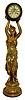French, standing figural clock with an elegant robed female statue holding in her outstretched arms a blue star studded ball containing the time and strike, movement, with open brocot escapement. c1890. 44 inches