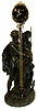 French, large swinging arm clock, now suspended from a double statue depicting Persephone's return from Hades in the arms of Hermes, carried on his chariot.  Most cast figures from this era evidence the revival of Greek mythological themes; this one is patinated spelter, giving the appearance of bronze. The movement contained within the ball is signed Paul Garnier, Paris, c1890