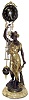 French mystery clock, gilt and patinated figure of Ceres, after Bruchon, with sheaf of wheat and cornucopia with harvest bounty, her right arm supporting the clock with compound pendulum, spherical case with bow-knot-ribbon ornament, applied Arabic numerals and Louis XV style hands containing the 8 days, time only movement, gridiron style assembly with ornamented smaller sphere at bottom, all mounted to a turned marble base, c1890