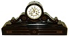 French black slate mantel clock, large drumhead style case with gilt incised line decoration, bezel with thick beveled glass, Roman numeral white enamel dial with recessed center and exposed Brocot escapement, blued steel Breguet style hands, 8 days, time and strike, Pendule a Paris movement marked S. Marti, c1880