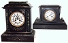 Clocks- 4 (Four) French black slate and marble 8 days, porcelain dial mantel clocks: one time only; three time and strike, late 19th century