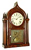 J.C. Brown, Bristol, Conn., four posted "Onion Top" mantel clock, 8 days, time and strike, brass spring driven movement in a mahogany veneer case with painted metal dial and frosted tablet, c1845