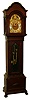 German tall clock, 8 days, time and strike, brass weight driven movement in a mahogany case with full columns and beveled glass door in trunk with brass dial, silvered chapter ring, moon phase and brass spandrels, c1910
