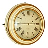 E. & A. Ingrahams, Bristol, Ct., galley timepiece, turned white painted case with gilt trim and convex glass, Roman numeral white painted convex wooden dial, blued steel hands, 8 days, time only east west movement, c1855