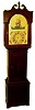 German tall clock with organ, 8 days, time and strike, weight driven wooden and brass movement playing 8 tunes listed inside door of musical mechanism through 33 pipes in a mahogany veneer case with painted wooden dial, c1830