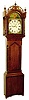 English tall clock, 8 days, time and strike, weight driven movement in an oak veneer case with painted iron dial, c1840
