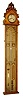 Admiral Fitzroy barometer, ash case with gothic style carving at top, glazed front, printed paper for backboard with barometer scales, tips for interpreting the information shown, thermometer, and storm glass, top of case with clock, Roman numeral painted dial, 8 days, marine timepiece by E.N. Welch and back with label and instructions, c1880