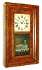 Richard Ward, Salem Bridge, Conn., for Wightman & Sperry, New York, "Salem Bridge" OG mantel clock, 8 days, time and strike, compound weight driven movement in a mahogany veneer case with painted wooden dial, c1838