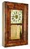 Wells Forbes, Bristol, N.H., OG mantel clock, 8 days, time and strike, spring driven movement with a Kirk's Patent iron back plate made by E.C. Brewster in a mahogany veneer case with painted metal dial and mirror lower tablet, c1842