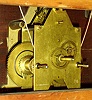 Ansonia Clock Co., New York, N.Y. "General" wall clock, 8 days, time only, two brass weight driven movement in an oak case with painted metal dial, c1886