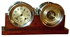 Chelsea Clock Co., Boston, 4" ship's bells 8 days, clock and matching barometer in nickel plated screw bezel cases on home-made mahogany cradle, #489048, 1945