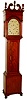 Pennsylvania Cherry tall case with original German wooden plated, 11-bell musical movement, time, strike and music. Good cherry case with long door, deep scrolls and original flame finials, from the Doug Shaffer collection. c1810