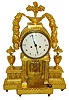 Austrian mantel clock, gilded, carved wooden case with classical ornament resting on turned feet, Roman numeral white enamel dial, blued steel hands, 2 day time and strike, movement with silk thread suspension, c1810
