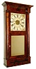 Silas B. Terry, Plymouth, Conn., Empire mantel clock, 8 days, time and strike, weight driven circular movement with solid brass back plate in a mahogany veneer case with painted wooden dial and mirror tablet, c1835