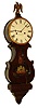 Terry & Barnes, Boston, Mass., diminutive lyre wall clock, 30 hours, time and strike, spring driven movement in a rosewood grained case with painted metal dial and reverse painted tablet, c1856