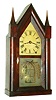 Brewster & Ingrahams, Bristol, Conn., 8 days, time and strike, mahogany veneer sharp gothic or steeple clock, c1845