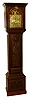 English tall clock, 8 days, time, strike and automata, two weight driven movement in a heavily carved flat top mahogany case with beveled glasses and automated striking figures in arch on brass dial with silvered chapter ring, c1890