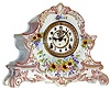 Ansonia Clock Co., New York, N.Y., "La Nord" Royal Bonn porcelain clock, 8 days, time and strike, spring driven movement with open escapement in a pink and multicolor floral case, c1905