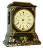 Litchfield Mfg. Co. for J. J. Beals & Co., Boston 8 days,  lever movement paper mache with MOP cased shelf clock, c1851.