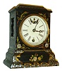 Litchfield Mfg. Co., Litchfield, Conn.8 days, lever movement paper mache case with MOP timepiece. Movement made by Terry, Downs & Co., Bristol, Conn., c1852.