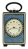 G.C.Co., Switzerland, miniature quarter repeating carriage clock, 8 days, 12 jewel key wind gilt movement with lever platform, repeating the hours and quarters at will, stunning blue guilloche decorated silver case, the panels with white borders, handle also with a band of enamel, Roman numeral white enamel dial, silver bezel decorated with white enamel dots, and gold Breguet style hands, c1900