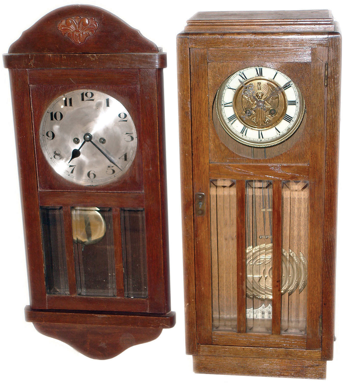 Clocks- 4 (Four) German-made clocks 8 days, time and strike, wall clocks in wood cases, early 20th century. — Antique Clocks Price Guide