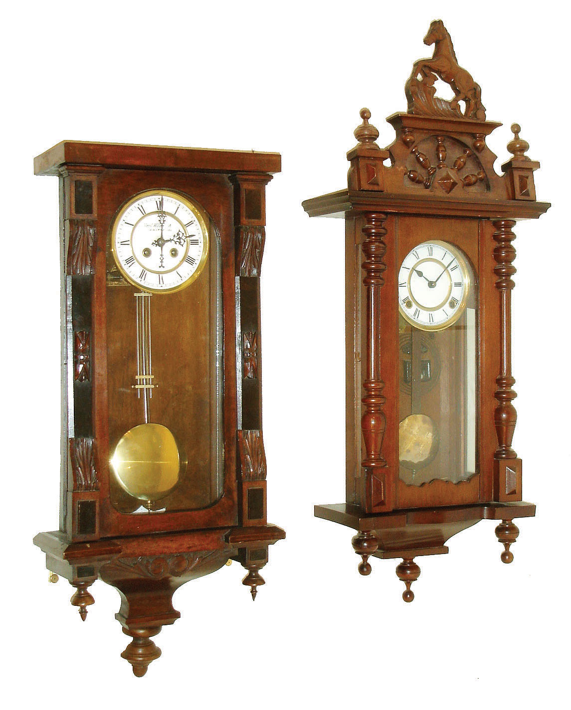 Clocks- 4 (Four) - three German wall 8 days, time and strike, spring driven wall clocks R/A style, late 19th/early 20th century and one modern Asian reproduction. — Antique Clocks Price Guide
