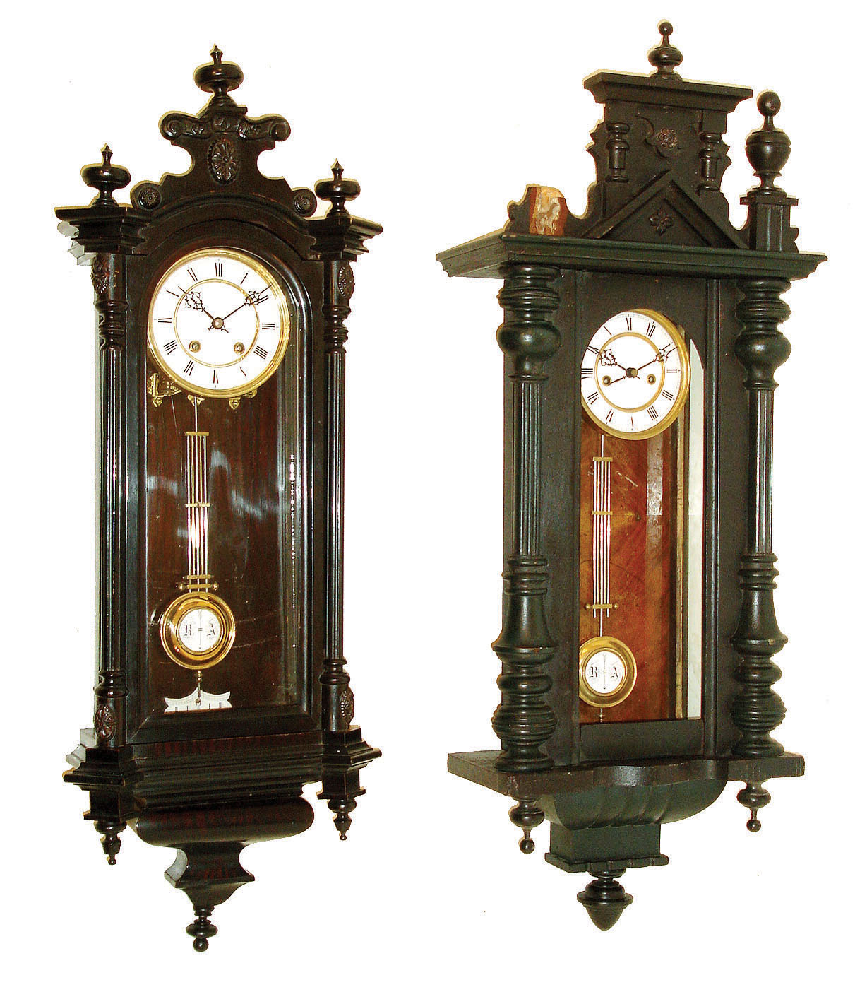 Clocks- 3 (Three) German 8 days, time and strike,, spring driven wall clocks in walnut cases, late 19th century. — Antique Clocks Price Guide