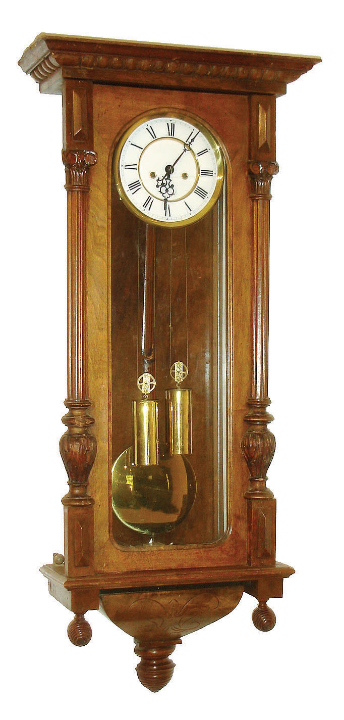 Clocks- 3 (Three) German 8 day two weight time and strike, Vienna Regulator style wall clocks in walnut cases, late 19th century — Antique Clocks Price Guide