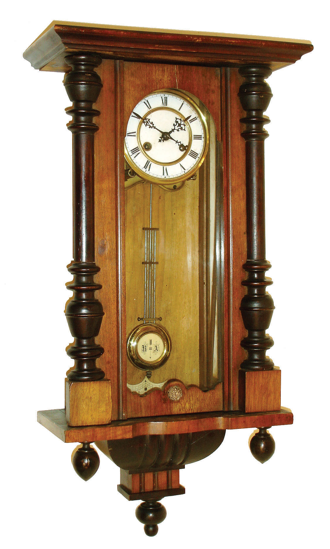 Clocks- 3 (Three) German 8 days, time and strike, spring driven R/A style wall clocks in walnut cases, late 19th century. — Antique Clocks Price Guide