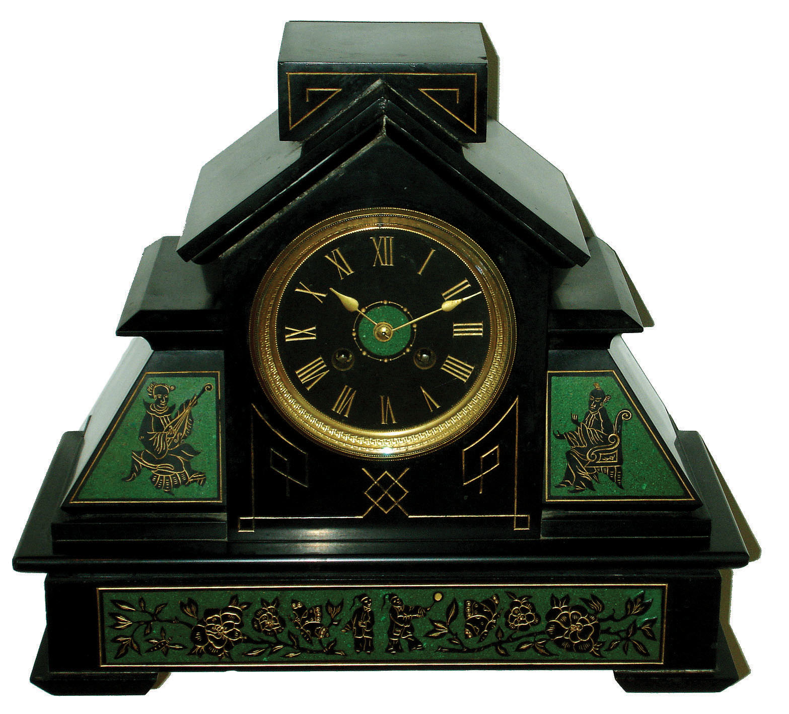 French marble classical theme 8 days, time and strike, mantel clock, S. Marti Medaille de Bronze movement with count wheel and bell striking, c1890 — Antique Clocks Price Guide