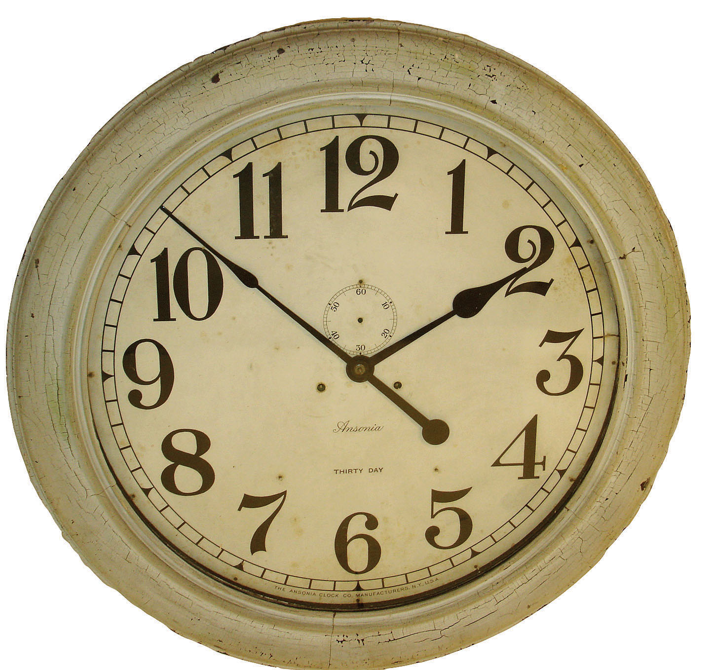 Ansonia Clock Co., New York, "24-Inch Gallery" with 30 day twin-spring time only, round gallery clock, c1914 — Antique Clocks Price Guide