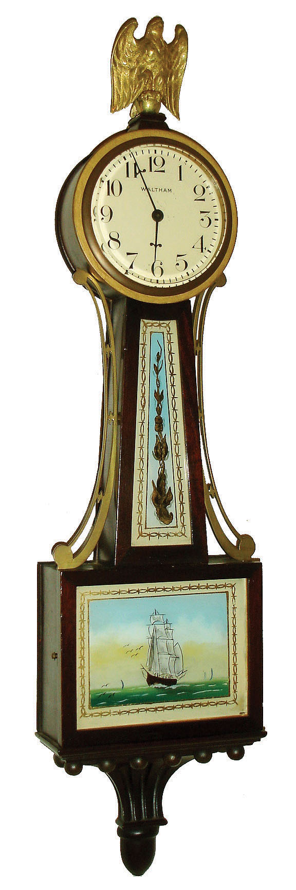 Waltham Watch Co., Waltham, Mass., 8 days, spring driven lever movement miniature patent timepiece or banjo clock, c1930 — Antique Clocks Price Guide
