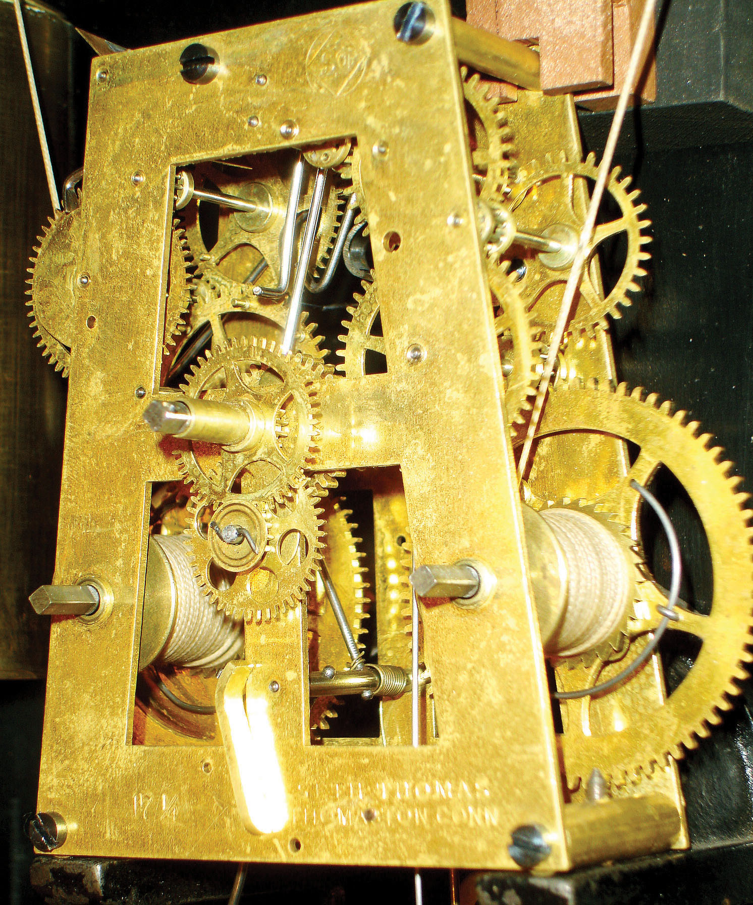 Seth Thomas Clock Co., Thomaston, Conn., "Flora" 8 days, time and strike, wall clock with ebony finish, c1884. — Antique Clocks Price Guide