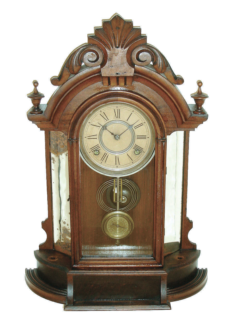 William L. Gilbert Clock Co., Winsted, Conn., "Occidental" 8 days, time and strike, walnut shelf clock, c1891. — Antique Clocks Price Guide