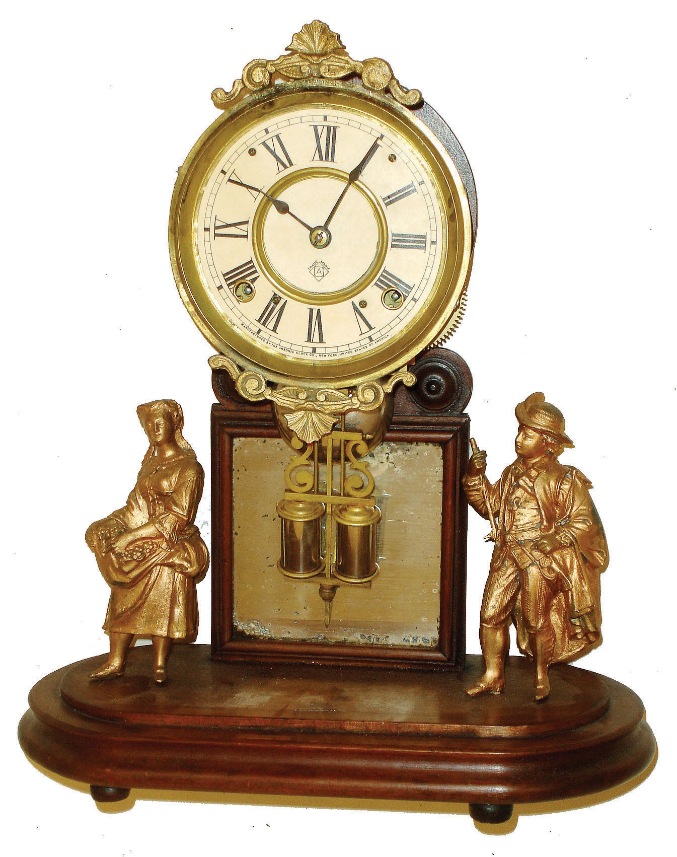 Ansonia Clock Co., (or H. J. Davies Clock Co.), New York, "Crystal Palace" 8 days, time and strike, figural mantel clock (no glass dome), c1880 — Antique Clocks Price Guide