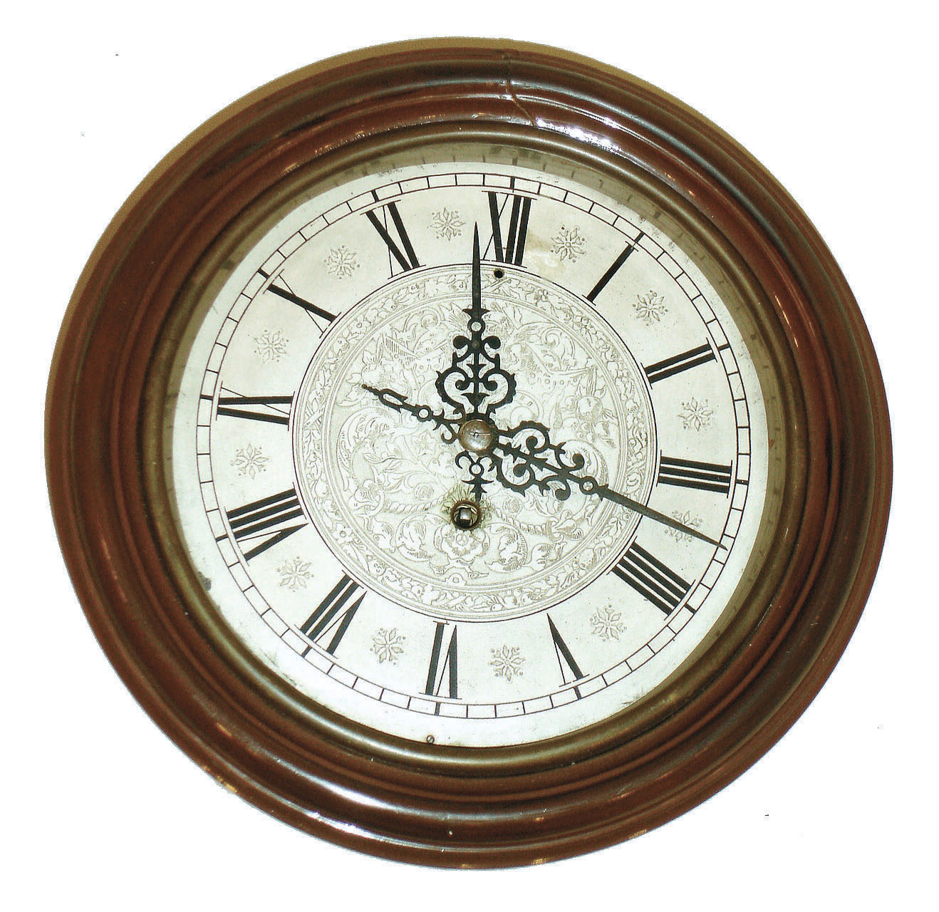 German, Lenzkirch gallery clock, with engraved and silvered brass dial, in an octagonal case with round walnut bezel, 8-day, serial #1,278,904, c1900 — Antique Clocks Price Guide