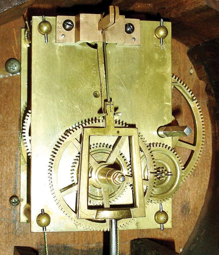 Harvard Clock Co., Boston, Mass., 8 days, patent or banjo timepiece. Movement stamped #226 on pendulum support bridge and on the bottom of the front plate, c1882 — Antique Clocks Price Guide