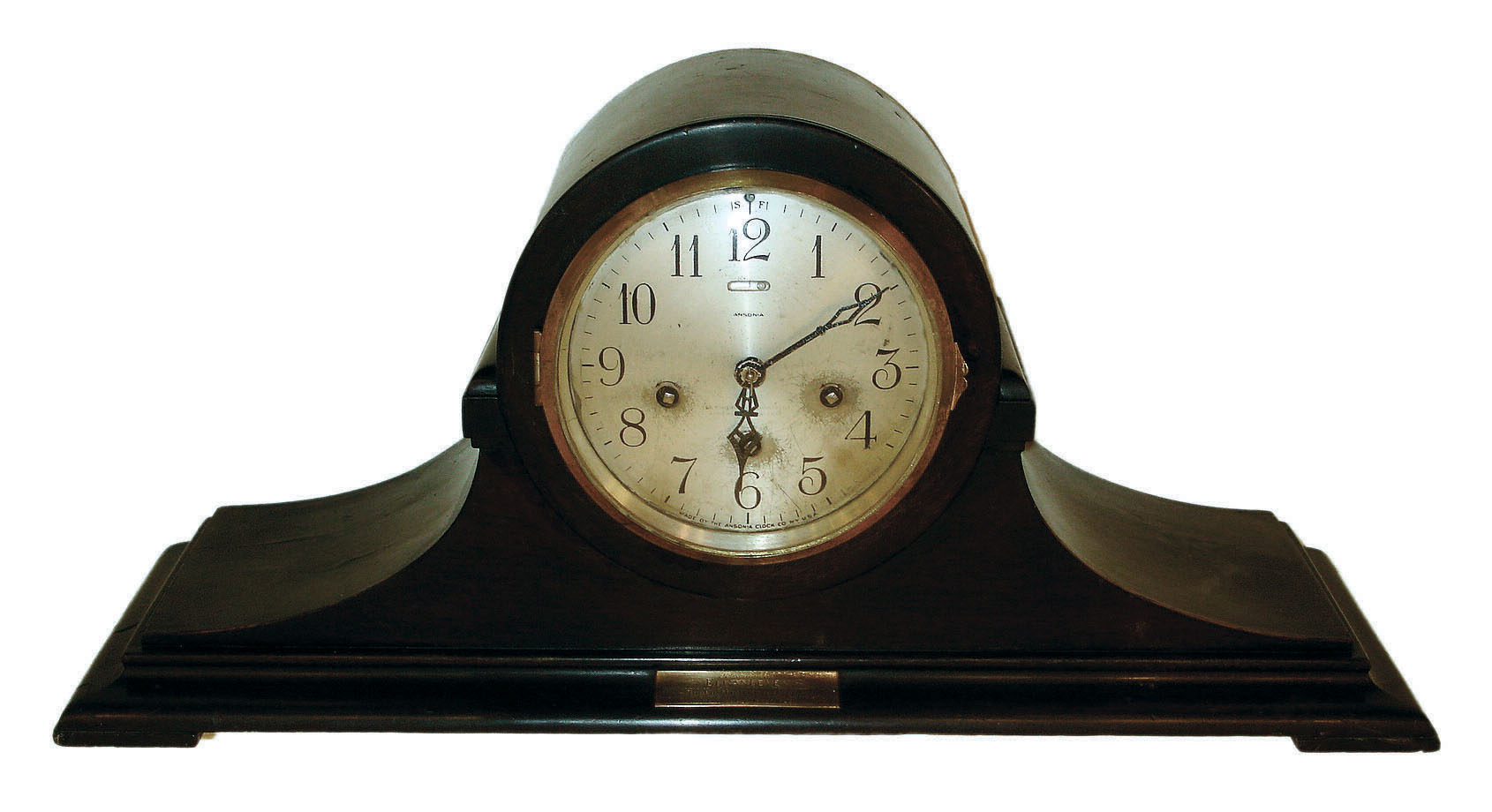 Ansonia Clock Co., New York, "Sonia No. 1", 8 days, time and strike and Westminster chime on rods tambour mantel clock, c1922 — Antique Clocks Price Guide