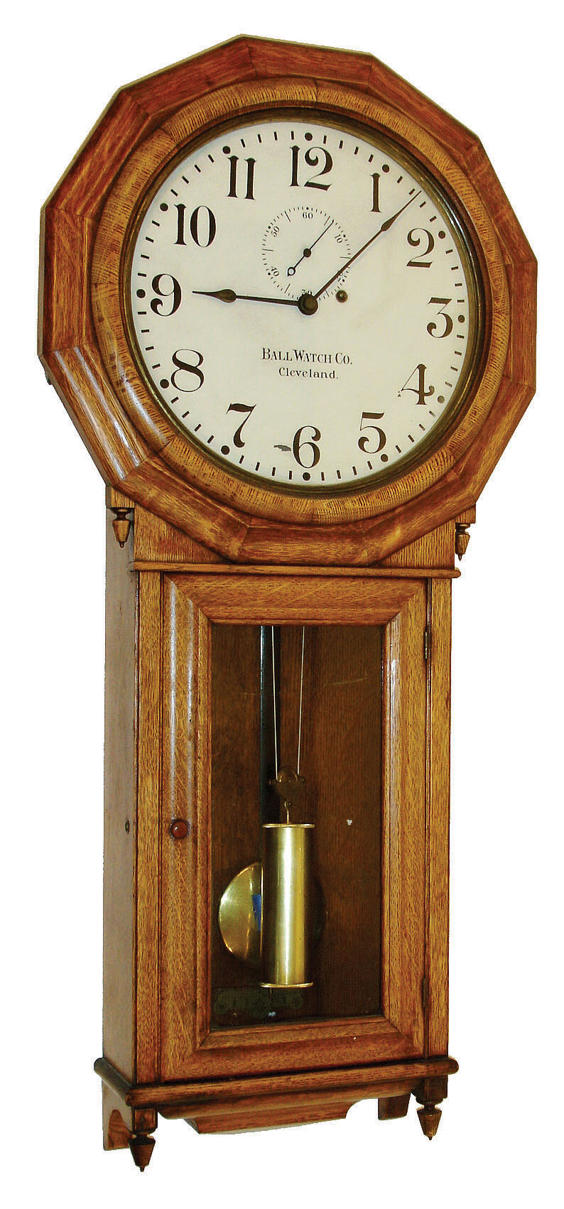 Seth Thomas Clock Co., Thomaston, Conn., "Regulator No. 3" for Ball Watch Co., Cleveland, Ohio, 8 day time only, weight driven, c1890 — Antique Clocks Price Guide
