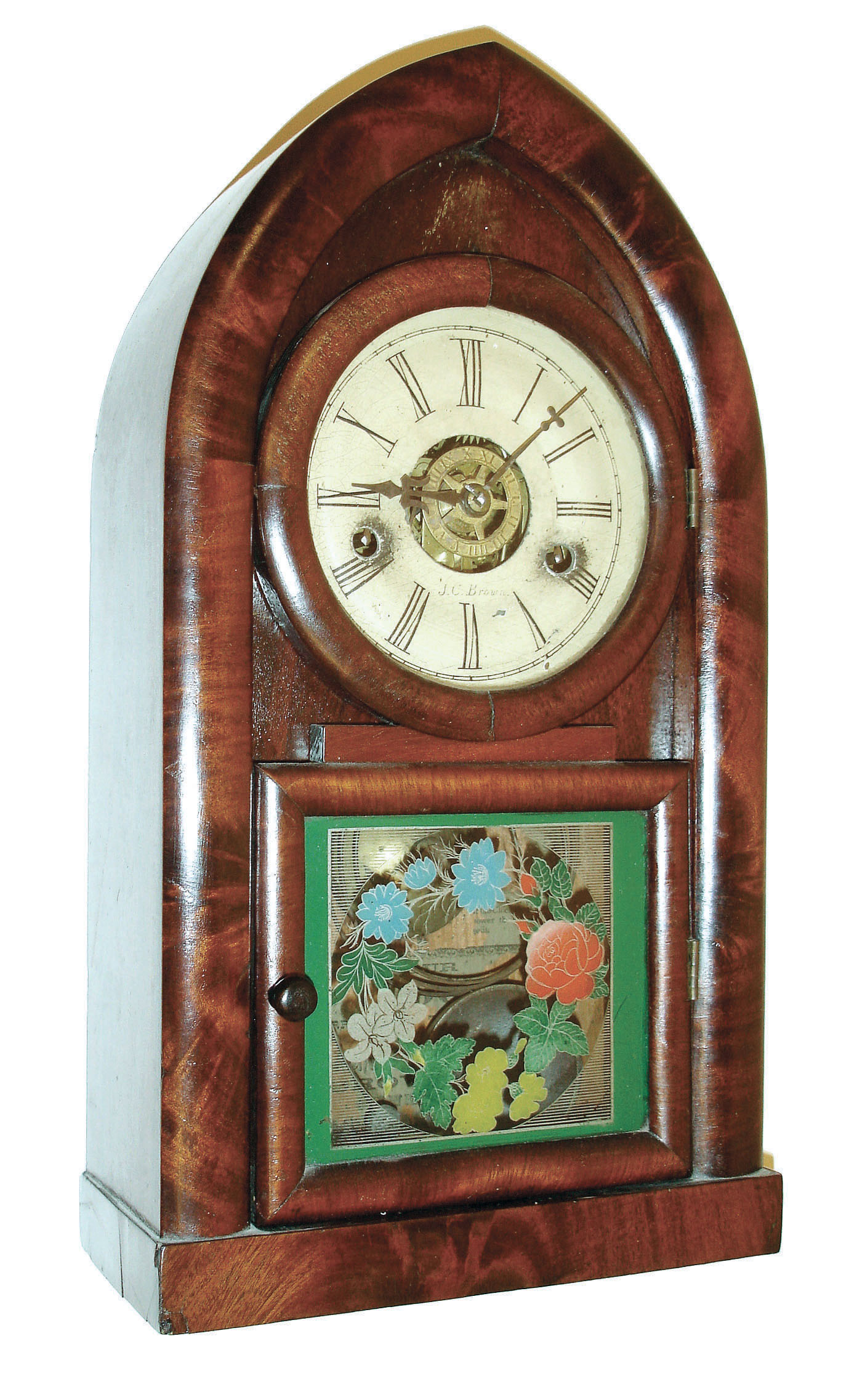 J.C. Brown, Forestville Conn., miniature plain front "Beehive or Round Gothic" shelf clock, 30 hour time, strike &amp; alarm, c1850 — Antique Clocks Price Guide