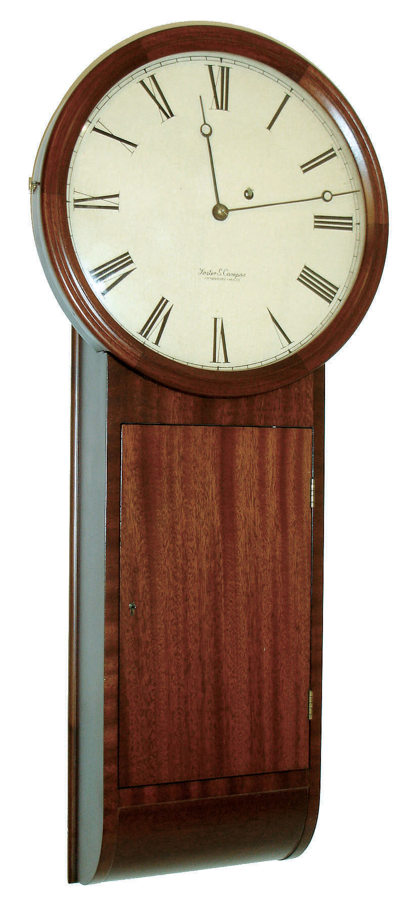 Foster Campos, Pembroke, Mass., 8 days, weight brass movement tavern timepiece. Case is stamped 4, 1985. — Antique Clocks Price Guide