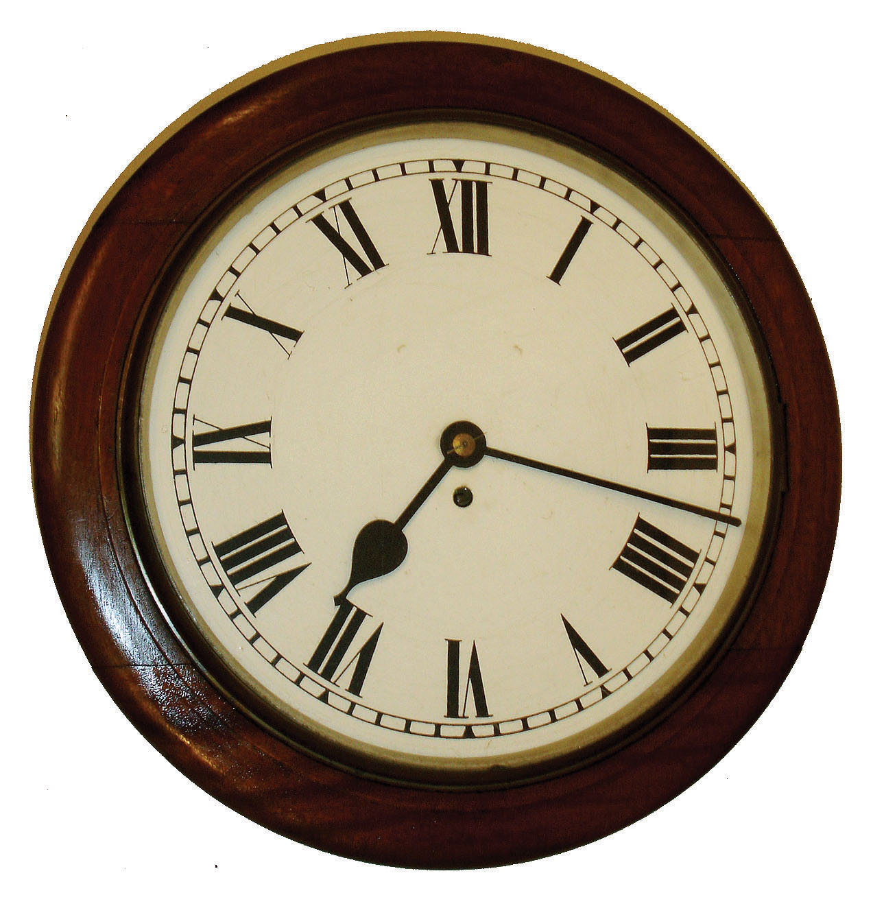 J. W. Elliott, London, England - 12" round dial postal or pub clock, with a mahogany case and bezel, and with robust and well made chain fusee movement, dated 1939. — Antique Clocks Price Guide