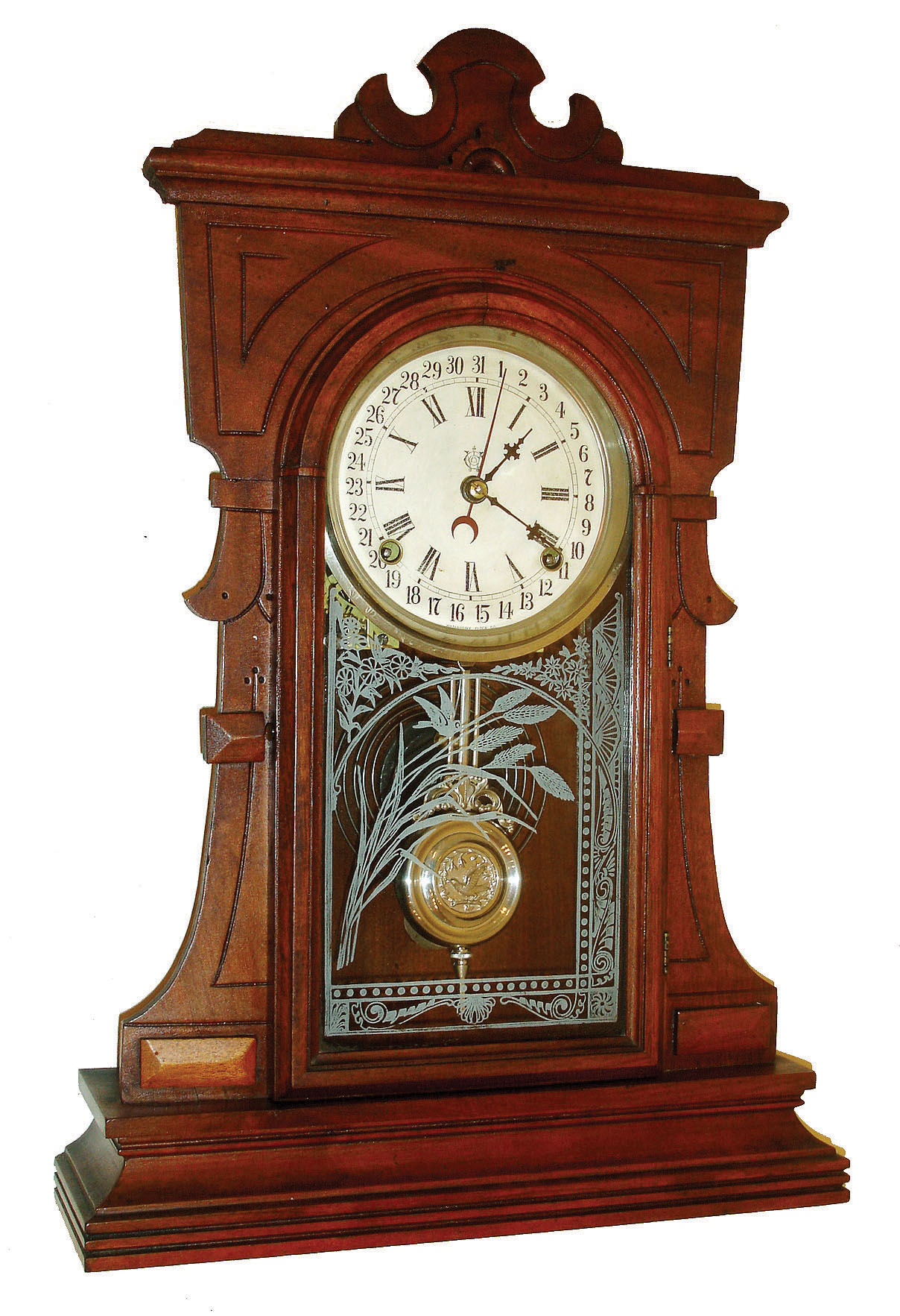 Waterbury Clock Co., Waterbury, Conn., "Medina", 8 day time, strike &amp; calendar mantel clock, c1891 — Antique Clocks Price Guide