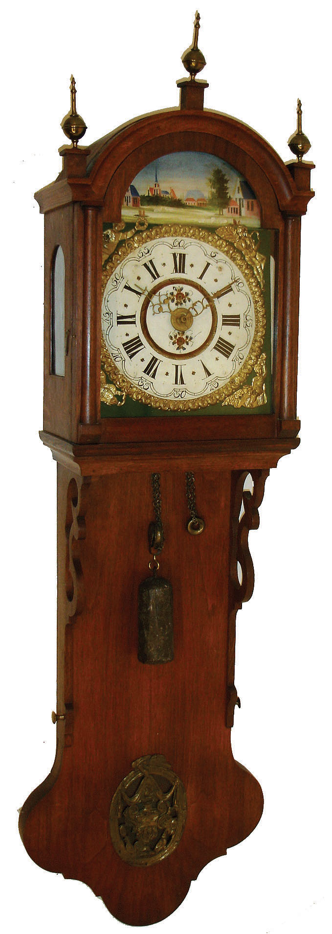 Staartklok, Dutch weight driven 30 hours, time, strike &amp; alarm hanging clock, often called a "tail" clock or Dutch Hood, C.1810. — Antique Clocks Price Guide