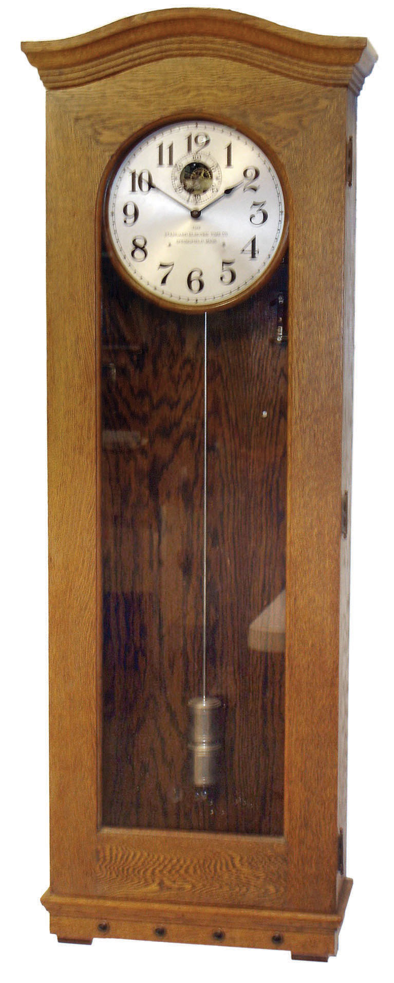 Standard Electric Time Co., Springfield, Mass, electric wind oak master clock with Invar pendulum, with separate oak-cased program tape unit and associated newer wall bracket, c1920 — Antique Clocks Price Guide