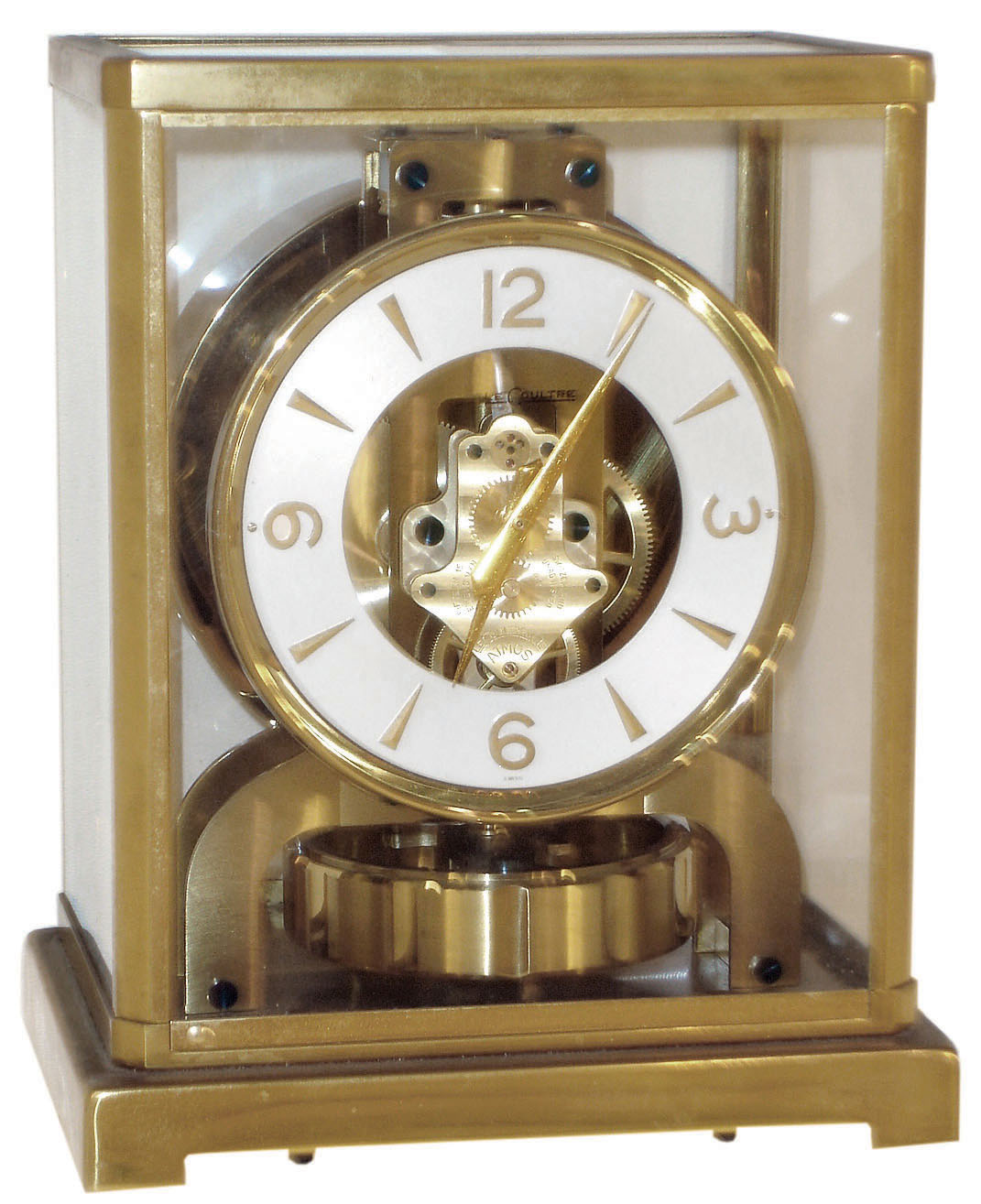 Jaeger - LeCoultre "Atmos" Swiss 15 jewel brass and glass perpetual mantel clock, serial number 88812, c1955 — Antique Clocks Price Guide