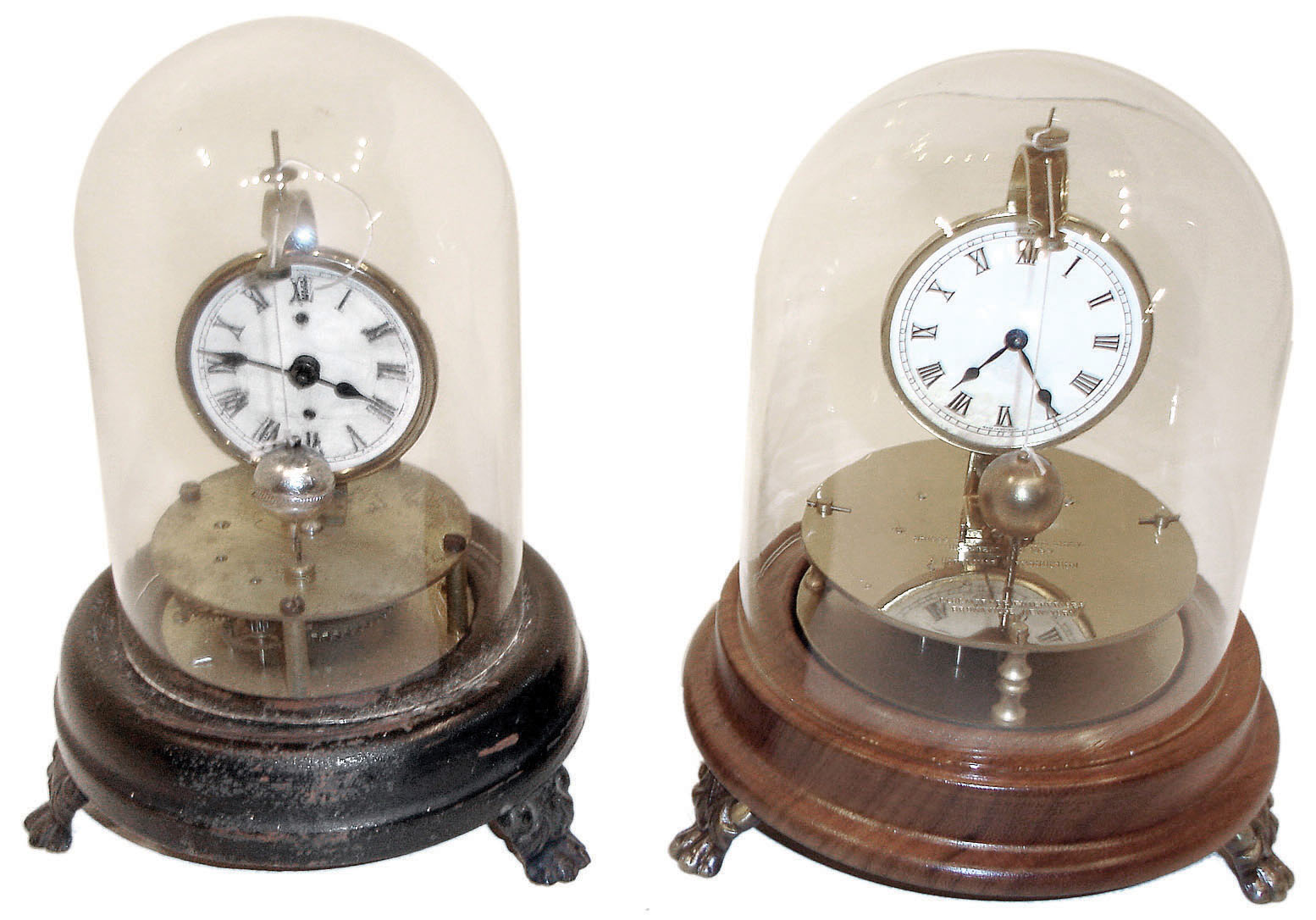 Clocks- 2 (Two) Briggs Rotary: one original 30 hours, c1878; one Horolovar modern 8 day German reproduction; wood bases and glass domes — Antique Clocks Price Guide